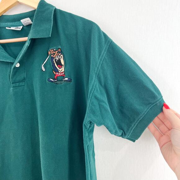 VTG ACME Looney Tunes Tasmanian Devil Green Golf Polo Shirt XL Embroidered - Picture 2 of 5